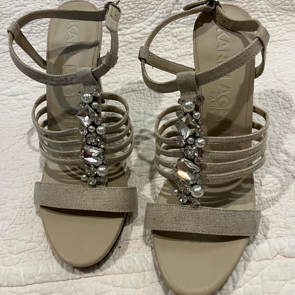 Elegant Karla Lagerfeld Beige Strappy Sandals with Embellishments